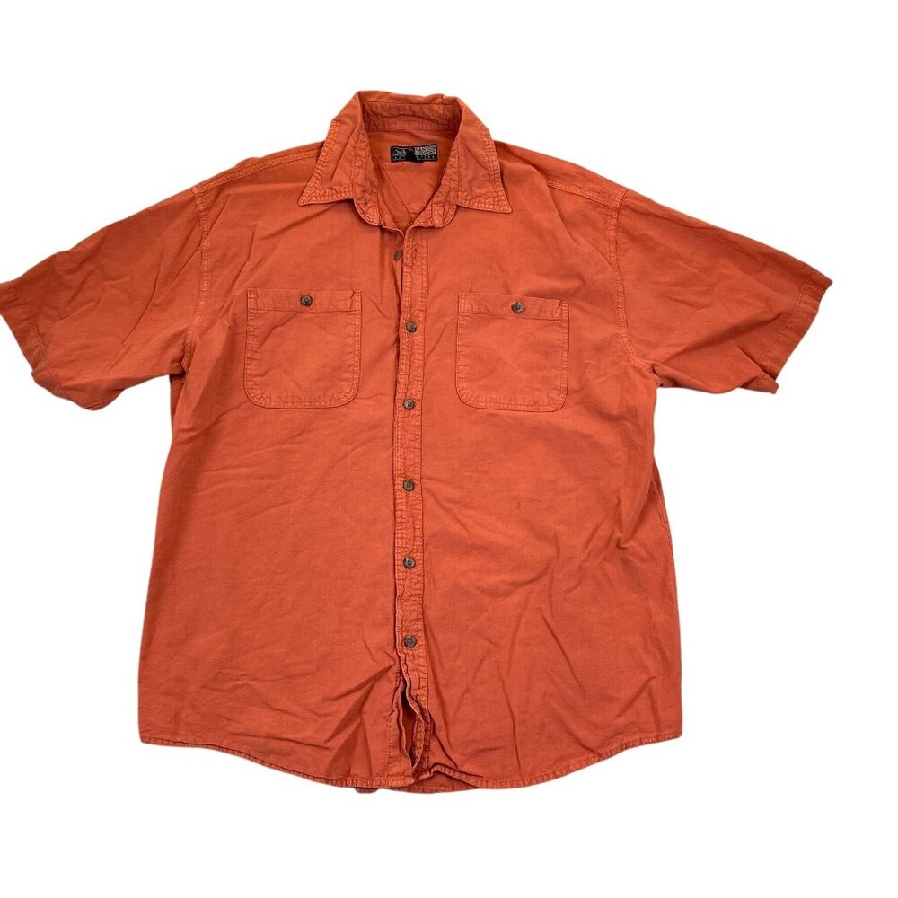 Canyon Guide Mens Shirt Large Short Sleeve Button Up Casual Cotton Pocket Orange